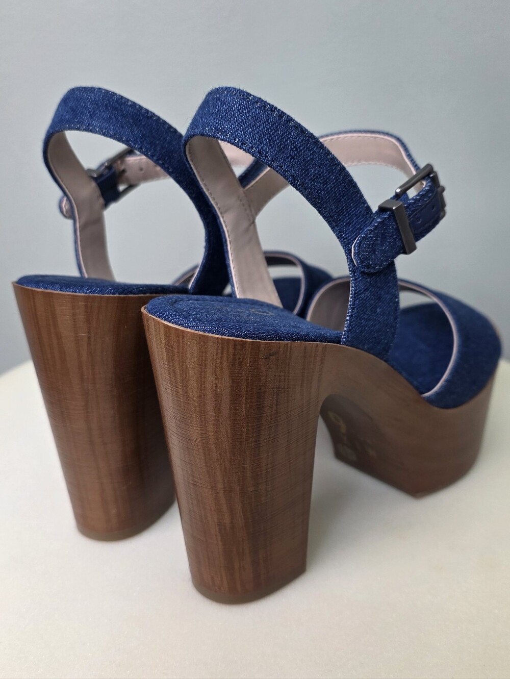MIX No. 6 Carinda Denim Platform Sandals Indigo Blue Chunky Wood Heel 7.5M NEW - Picture 9 of 14